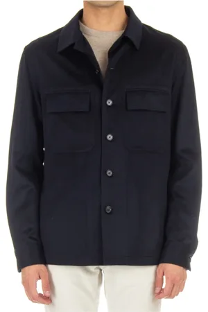 Ermenegildo Zegna Koszule, Mężczyzna, Niebieski, 3XL, Kaszmir, Niebieska koszula wierzchnia z kaszmiru z kieszeniami