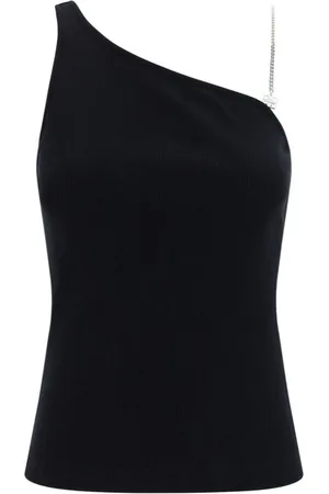 Givenchy Koszulki, Kobieta, Czarny, XS, Bawełna, Top bez rękawów z prążkowanej dzianiny z detalem łańcucha
