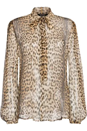 Roberto Cavalli Bluzki, Kobieta, brązowy, L, Jedwabna koszula we wzór panterki z szalem