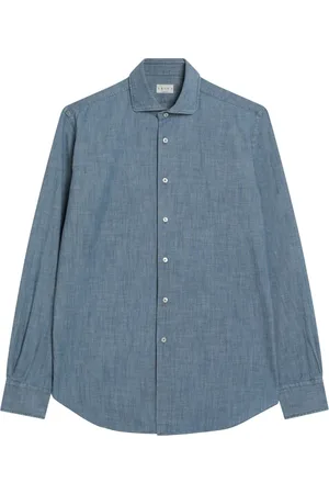 Xacus Koszule, Mężczyzna, Niebieski, M, Denim, Długa koszula krojona na miarę