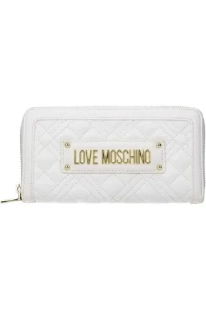 Moschino Akcesoria, Kobieta, Biały, ONE SIZE, Skóra, Pikowany biały portfel z metalowym logo