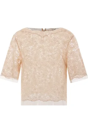 ERMANNO SCERVINO Koszulki, Kobieta, Różowy, XS, Tiul, Koronkowy Top z Dekoltem w Łódkę