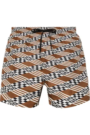 Fendi Stroje kąpielowe, Mężczyzna, brązowy, S, Poliester, Geometryczne szorty kąpielowe FF Print