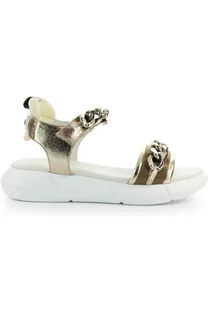 Elena Iachi Buty, Kobieta, Biały, 37 EU, Skóra, Złote Skórzane Sandały Flat