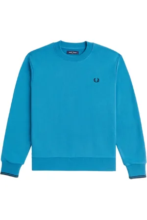 Fred Perry Bluzy, Mężczyzna, Niebieski, XL, Bawełna, Bluza dresowa z okrągłym dekoltem