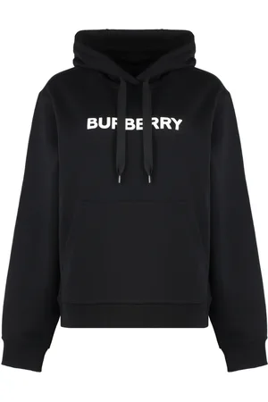 Burberry Bluzy, Kobieta, Czarny, XS, Bawełna, Bluza z kapturem z prążkowanej bawełny z elastanem