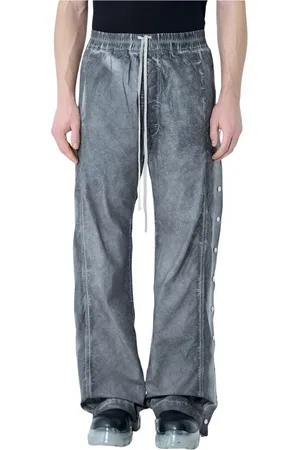 Rick Owens Spodnie, Mężczyzna, Szary, M, Spodnie Cargo z Powłoką i Zapięciem na Guziki