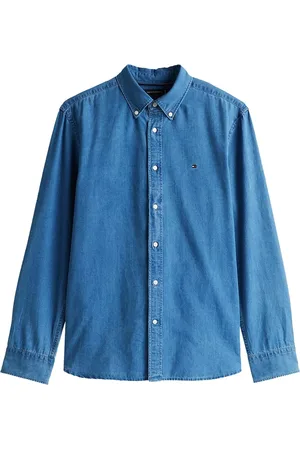 Tommy Hilfiger Koszule, Mężczyzna, Niebieski, XL, Bawełna, Męska Koszula z Logo Chambray
