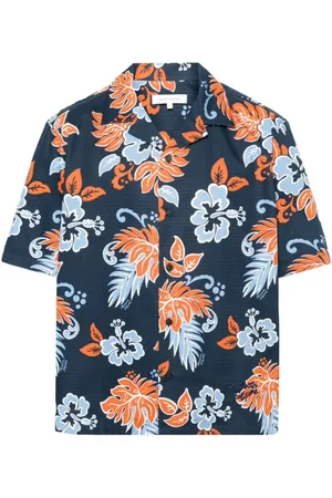 Maison Kitsuné Koszule, Mężczyzna, Wielobarwność, M, Bawełna, Koszula z krótkim rękawem w kwiatowy wzór z kołnierzykiem typu camp collar