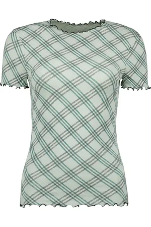 Burberry Koszulki, Kobieta, Zielony, S, Bawełna, Zielona koszulka z bawełny stretch w kratę