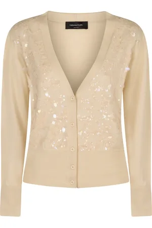 Fabiana Filippi Swetry, Kobieta, Beżowy, M, Bawełna, Sequin Wool Cardigan
