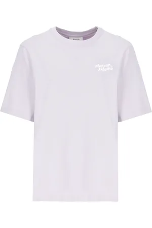 Maison Kitsuné Koszulki, Kobieta, Fioletowy, S, Fioletowy Bawełniany T-shirt z Haftem Logo