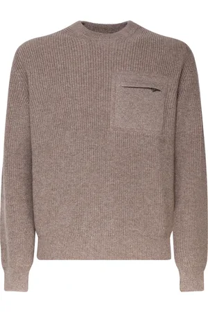 Ermenegildo Zegna Swetry, Mężczyzna, Beżowy, M, Wełna, Wełniany sweter w kolorze taupe z kieszenią na zamek