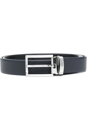 Emporio Armani Akcesoria, Mężczyzna, Czarny, ONE SIZE, Skóra, Skórzany pasek z logo-klamrą