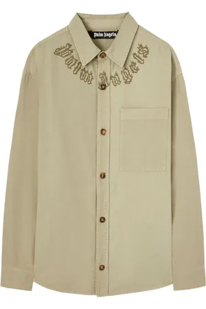 Palm Angels Koszule, Mężczyzna, Beżowy, L, Khaki Zielona Koszula z Logo