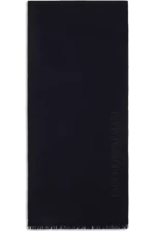Emporio Armani Akcesoria, Mężczyzna, Niebieski, ONE SIZE, Wełna, Wełniany szal z logo żakardowym