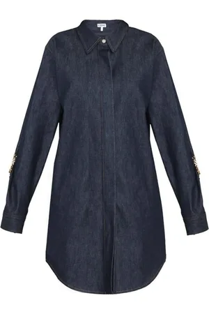 Loewe Sukienki, Kobieta, Niebieski, L, Denim, Denimowa Sukienka Koszulowa z Łańcuchem
