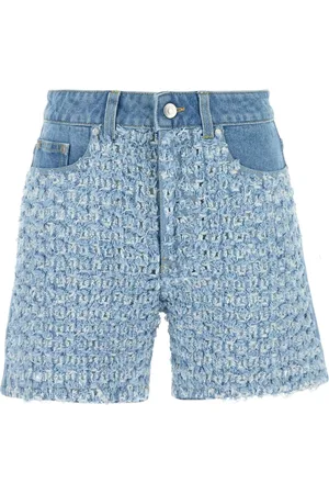 Stella McCartney Szorty, Kobieta, Niebieski, W26, Bawełna, Dżinsowe szorty bouclé z niskim stanem