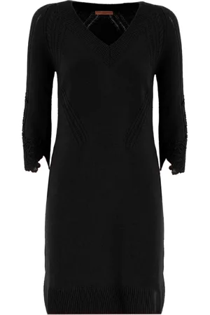 ERMANNO SCERVINO Sukienki, Kobieta, Czarny, M, Wełna, Wełniana sukienka midi z kwiatową koronką