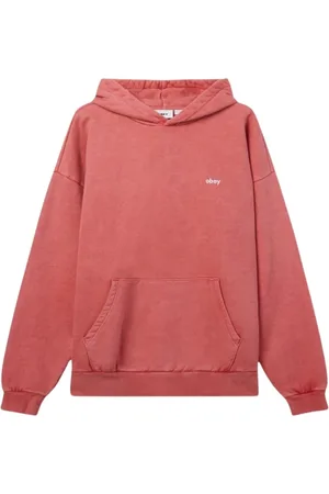 Obey Bluzy, Mężczyzna, Czerwony, XL, Pigmentowa Bluza z Kapturem