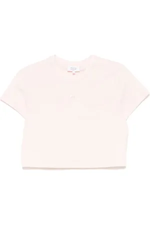 Maison Kitsuné Koszulki, Kobieta, Różowy, XS, Bawełna, Bladoróżowa krótka koszulka z okrągłym dekoltem