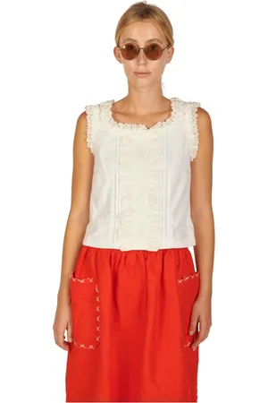Comme des Garçons Koszulki, Kobieta, Biały, S, Bawełna, Biała bawełniana bluzka z falbankami