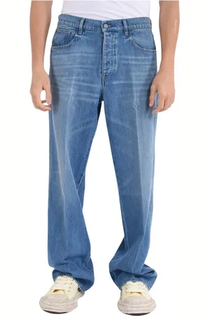 LANEUS Jeansy, Mężczyzna, Niebieski, W34, Denim, Luźne Baggy Jeansyy Denim Jasnoniebieskie