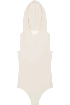 Courrèges Koszulki, Kobieta, Beżowy, L, Poliester, Bodysuit z kapturem o nowoczesnym designie