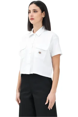 Dickies Bluzki, Kobieta, Biały, L, Biała koszula robocza z krótkim rękawem