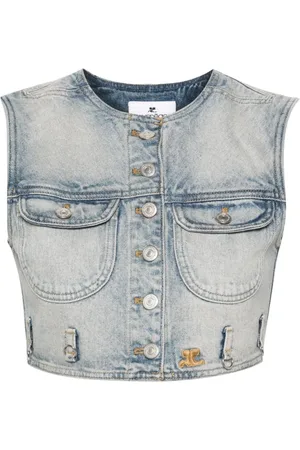 Courrèges Kurtki, Kobieta, Niebieski, L, Denim, Denimowa Kamizelka Bez Rękawów