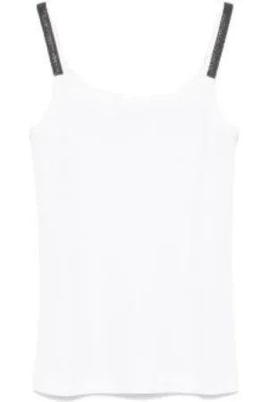 Brunello Cucinelli Koszulki, Kobieta, Biały, S, Bawełna, Biały top Canalé z dżetami Strass