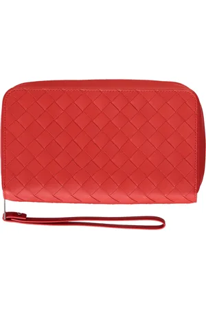 Bottega Veneta Akcesoria, Mężczyzna, Czerwony, ONE SIZE, Skóra, Tkany Skórzany Portfel na Zamek