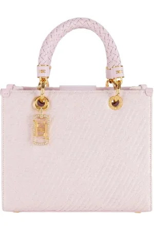 Elisabetta Franchi Torebki, Kobieta, Różowy, ONE SIZE, Poliester, Mała torba typu tote z żakardu z zawieszkami