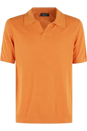 Roberto Collina Koszulki, Mężczyzna, Pomarańczowy, XL, Pomarańczowy Polo Bez Guzików