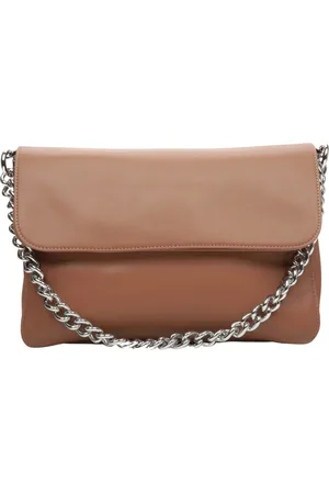 Estro Torebki, Kobieta, brązowy, ONE SIZE, Skóra, Brązowa skórzana torebka crossbody ze srebrnym łańcuszkiem