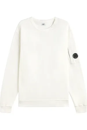 C.P. Company Bluzy, Mężczyzna, Biały, M, Lekki Fleece Crew Neck Sweatshirt