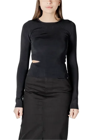 Calvin Klein Swetry, Kobieta, Czarny, L, Rayon, Czarny Sweter z Okrągłym Dekoltem