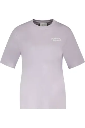 Maison Kitsuné Koszulki, Kobieta, Fioletowy, M, Fioletowy Bawełniany T-shirt z Rękopisem