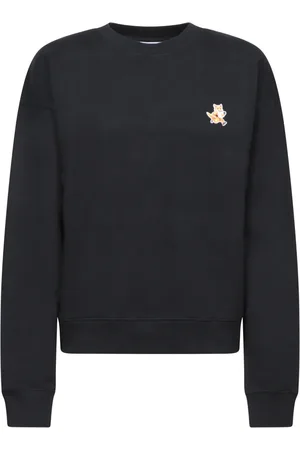 Maison Kitsuné Bluzy, Kobieta, Czarny, M, Bawełna, Czarna bluza dresowa z haftowanym logo