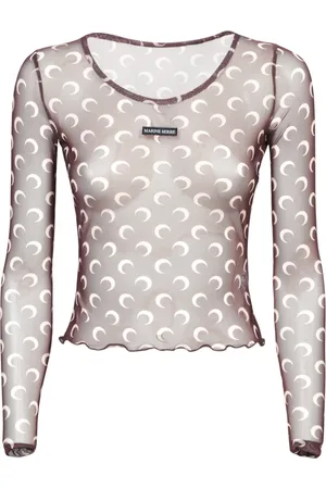 Marine Serre Koszulki, Kobieta, brązowy, L, Poliester, Moon Mesh Top