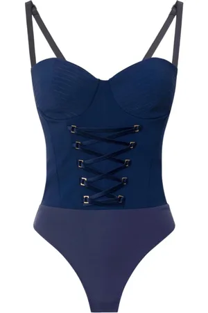 Elisabetta Franchi Koszulki, Kobieta, Niebieski, XS, Poliester, Niebieskie body z satynowymi wstążkami
