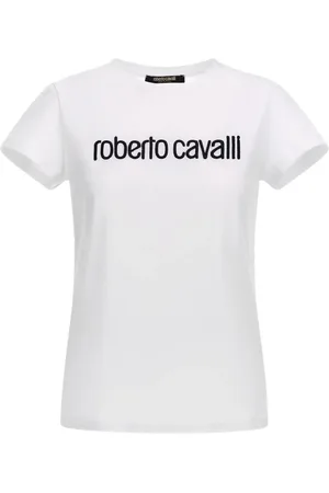 Roberto Cavalli Koszulki, Kobieta, Biały, XS, Biała Koszulka z Logo Wyprodukowana we Włoszech