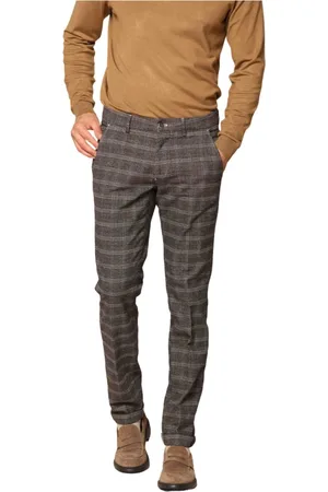 Masons Spodnie, Mężczyzna, Szary, S, Len, Bawełniane spodnie Chino Slim Fit we wzór Glen Check