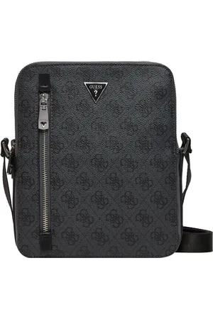 Guess Torebki, Mężczyzna, Czarny, ONE SIZE, Skóra, Czarna Torba Messenger ze Skóry