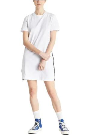 Calvin Klein Sukienki, Kobieta, Biały, S, Bawełna, Sukienka z kontrastowymi wstawkami po bokach
