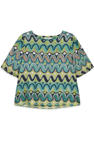 Maliparmi Koszulki, Kobieta, Wielobarwność, L, Jedwabna koszulka typu T-shirt z diagonalu z nadrukiem
