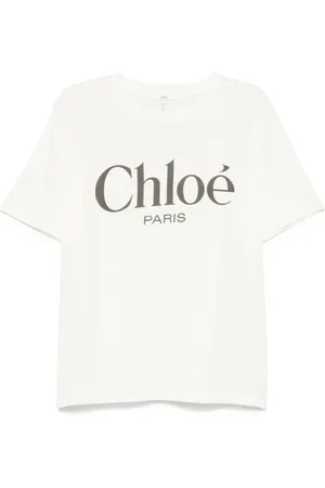 Chloé Koszulki, Kobieta, Biały, M, Bawełna, Oversize`owy T-shirt z nadrukiem logo
