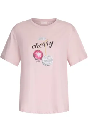 Liu Jo Koszulki, Kobieta, Różowy, M, Bawełna, Bawełniany T-shirt z nadrukiem graficznym