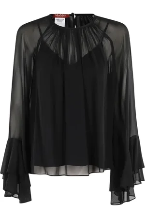 Max Mara Bluzki, Kobieta, Czarny, XS, Len, Jedwabna Bluzka z Raglanowym Rękawem Georgette