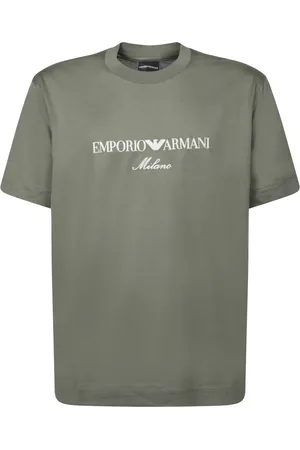 Emporio Armani Koszulki, Mężczyzna, Zielony, L, Len, Koszulka T-shirt z logo w kolorze szałwiowej zieleni